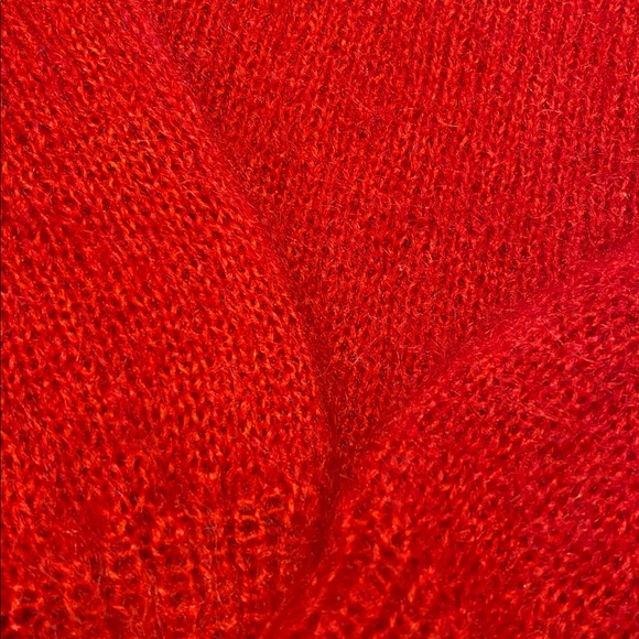 VTG Mohair Hand Knitted Postbox Red Cardigan w pockets Jennifer Reed Medium - Picture 9 of 9